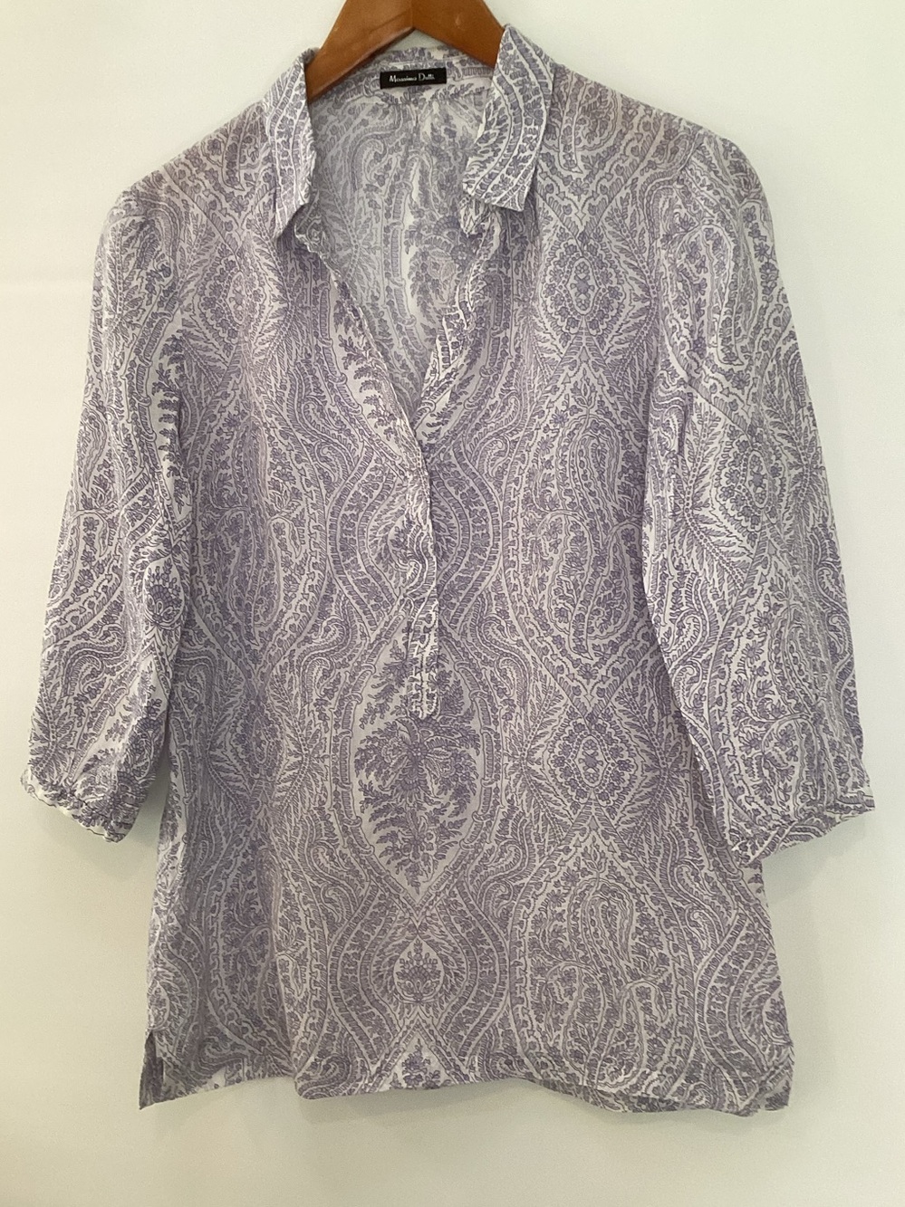 Massimo Dutti Light Blue/ Lavender Paisley V-Neck Tunic